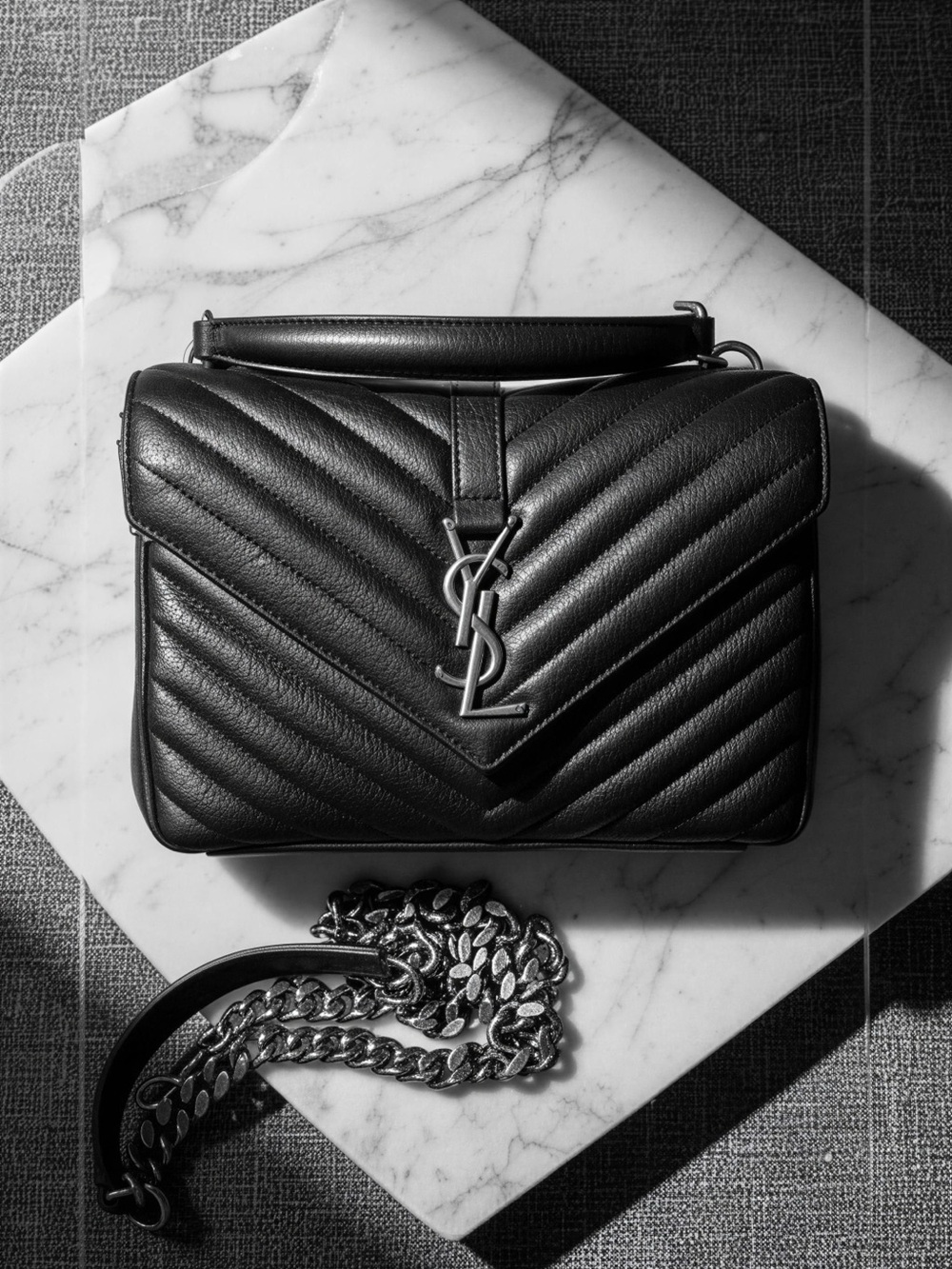 Saint Laurent Black Quilted Leather College Crossbody-hand Bag
